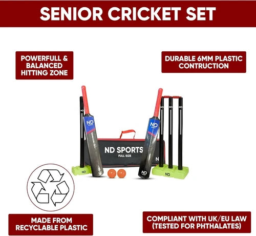 Complete Plastic High Performance Cricket Set - Senior & Junior for Ages 9+
