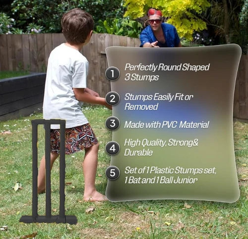 Cricket Set - Plastic Stumps, Bat & Ball | Kids & Adults Backyard Cricket Game