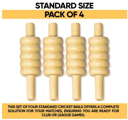 Cricket Stumps Bails 4-Piece Set - Standard Size for Practice & Match Play