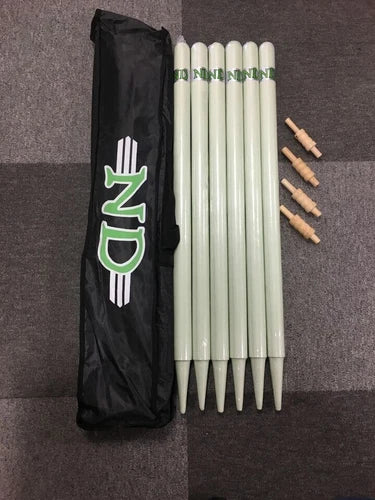 ND Wooden Cricket Wickets 6x Stumps & 4x Bails Natural Color With Bag FULL SIZE