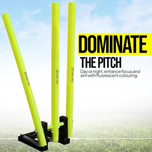 Cricket Stumps Wickets & Bails Return Spring Back Metal Base Full Size 4 Colours