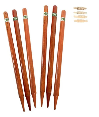 ND Wooden Cricket Wickets 6x Stumps & 4x Bails Natural Color With Bag FULL SIZE