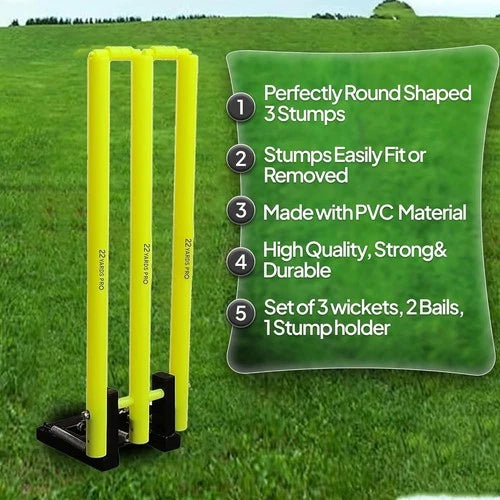 Cricket Stumps Wickets & Bails Return Spring Back Metal Base Full Size 4 Colours